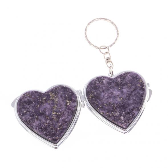 Складное зеркало брелок из сиреневого флюорита сердце 126593