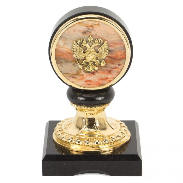 Настольная принадлежность подставка &amp;quot;Герб России&amp;quot; камень яшма долерит 117877