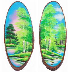 Панно на срезе дерева &amp;quot;Лето&amp;quot; вертикальное 70-75 см каменная крошка