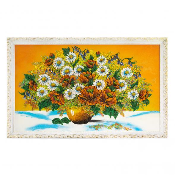 Картина &amp;quot;Букет из маков и ромашек&amp;quot; 57х87 см белый багет оранжевый фон 123989