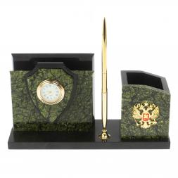 Настольная визитница &amp;quot;Щит&amp;quot; из змеевика