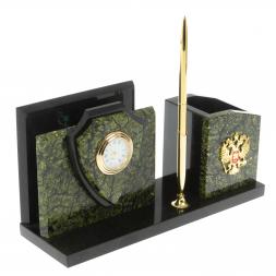 Настольная визитница &amp;quot;Щит&amp;quot; из змеевика