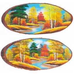 Панно на срезе дерева "Осень" горизонтальное 70-75 см каменная крошка