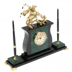 Настольные часы с ручками &amp;quot;Георгий Победоносец&amp;quot; из малахита