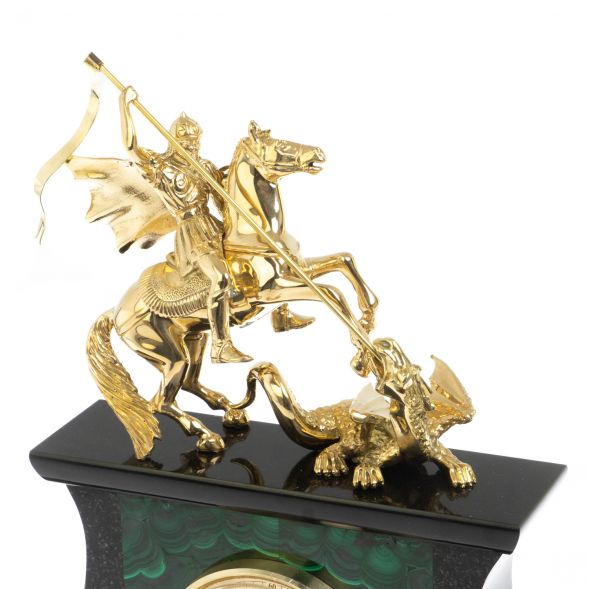 Настольные часы с ручками &amp;quot;Георгий Победоносец&amp;quot; из малахита 127766