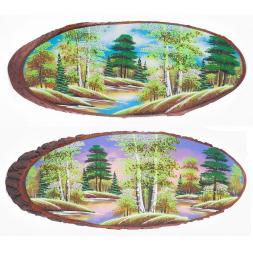 Панно на срезе дерева &amp;quot;Весна&amp;quot; горизонтальное 55-60 см каменная крошка