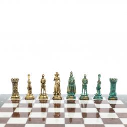 Шахматы &amp;quot;Средневековые рыцари&amp;quot; фигуры бронза / патина 44х44 см мрамор лемезит