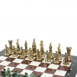 Шахматы &amp;quot;Средневековые рыцари&amp;quot; фигуры бронза / патина 44х44 см мрамор лемезит