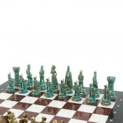 Шахматы &amp;quot;Средневековые рыцари&amp;quot; фигуры бронза / патина 44х44 см мрамор лемезит