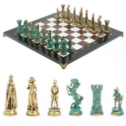 Шахматы &amp;quot;Средневековые рыцари&amp;quot; фигуры бронза / патина 44х44 см мрамор лемезит