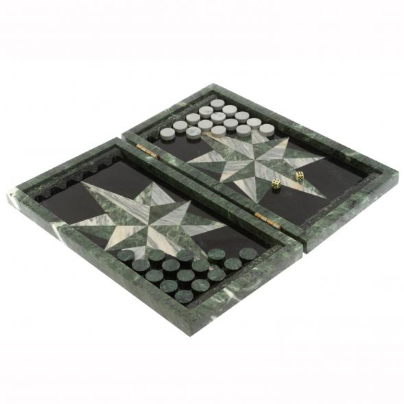 Нарды из камня &amp;quot;Роза ветров&amp;quot; из мрамора и шабровского змеевика 129903