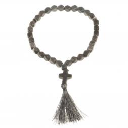 Четки с крестом из серого обсидиана 33 бусины грань