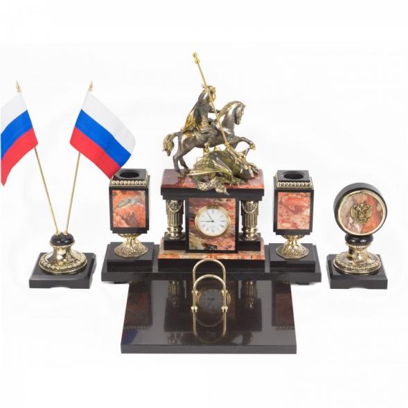 Письменный прибор &amp;quot;Георгий Победоносец&amp;quot; камень яшма бронза 117875