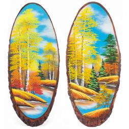 Панно на срезе дерева &amp;quot;Осень&amp;quot; вертикальное 70-75 см каменная крошка