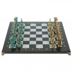 Шахматы &amp;quot;Средневековые рыцари&amp;quot; фигуры бронза / патина серый мрамор 44х44 см