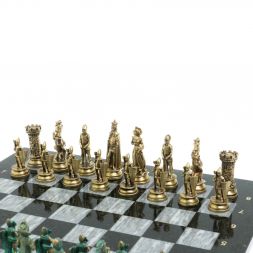 Шахматы &amp;quot;Средневековые рыцари&amp;quot; фигуры бронза / патина серый мрамор 44х44 см