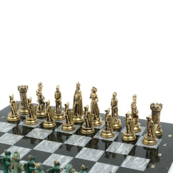 Шахматы &amp;quot;Средневековые рыцари&amp;quot; фигуры бронза / патина серый мрамор 44х44 см 128393