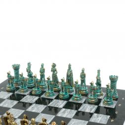 Шахматы &amp;quot;Средневековые рыцари&amp;quot; фигуры бронза / патина серый мрамор 44х44 см