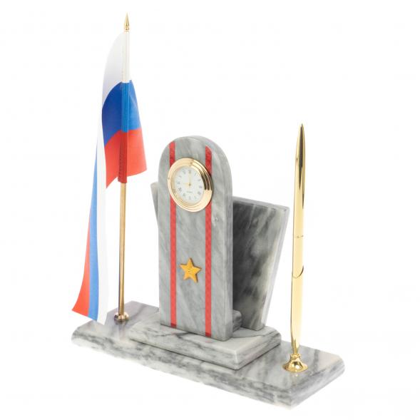 Настольный набор &amp;quot;Погон Майор МВД&amp;quot; с часами мрамор 129635