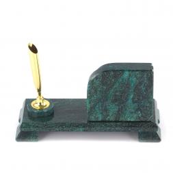 Настольная визитница &amp;quot;Мини 1&amp;quot; с подставкой под ручку из змеевика