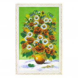 Картина &amp;quot;Букет из маков и ромашек&amp;quot; 57х87 см белый багет зеленый фон