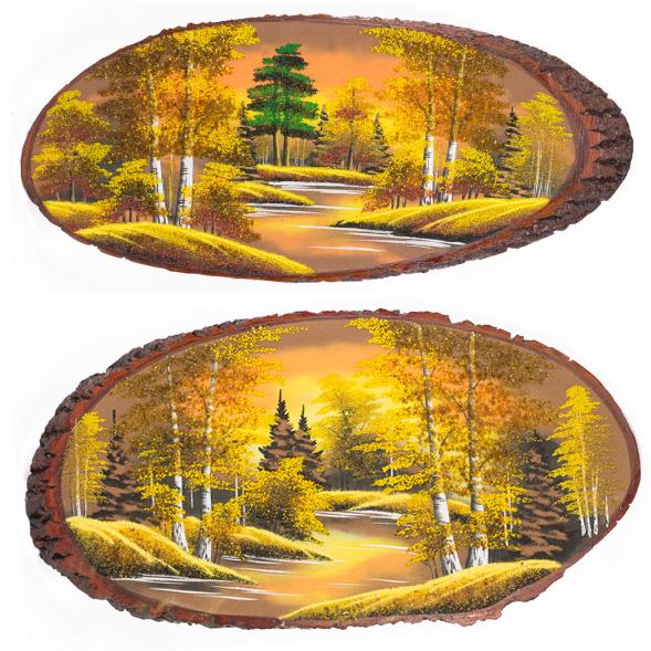 Панно на срезе дерева &amp;quot;Осень янтарная&amp;quot; горизонтальное 70-75 см каменная крошка 111046