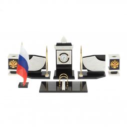 Настольный набор с гербом и флагом России камень мрамор