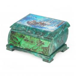 Шкатулка "Тройка лошадей" с иллюстрацией под малахит н2 17,5х10,5х8 см