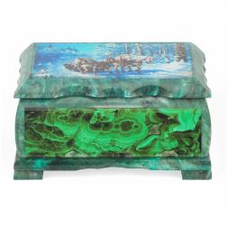 Шкатулка "Тройка лошадей" с иллюстрацией под малахит н2 17,5х10,5х8 см