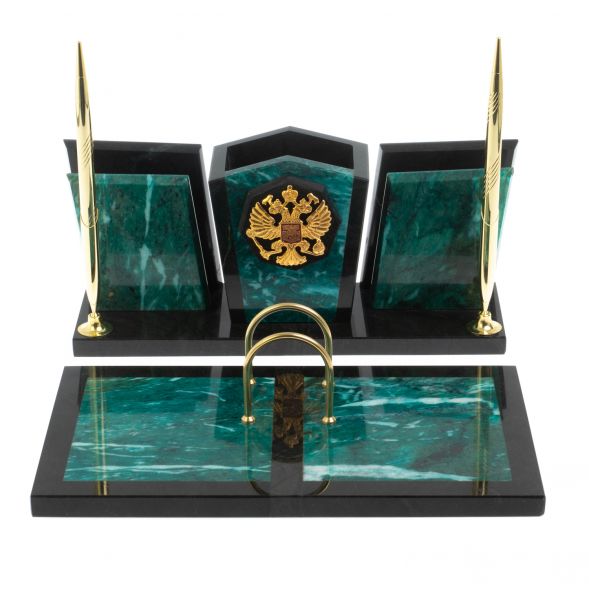 Настольный набор &amp;quot;Галант&amp;quot; из змеевика с гербом РФ 128071