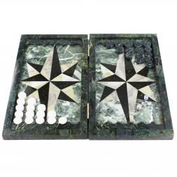Настольные нарды &amp;quot;Звезда&amp;quot; офиокальцит / черный змеевик