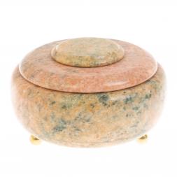 Шкатулка круглая из розового мрамора 15х15х10 см