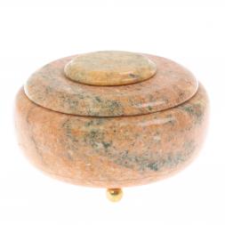 Шкатулка круглая из розового мрамора 15х15х10 см