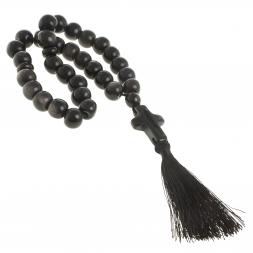 Четки с крестом из черного обсидиана с иризацией 33 бусины круглые