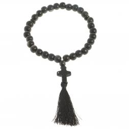 Четки с крестом из черного обсидиана с иризацией 33 бусины круглые