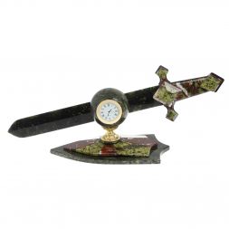 Настольный сувенир &amp;quot;Меч в шаре&amp;quot; змеевик креноид