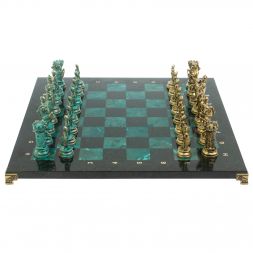 Шахматы &amp;quot;Средневековые рыцари&amp;quot; фигуры бронза / патина 44х44 см змеевик