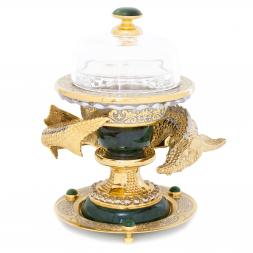 Икорница из нефрита "Осетр" в подарочной коробке Златоуст