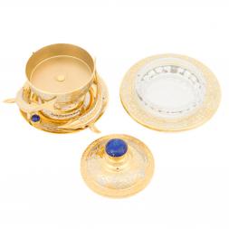 Икорница "Три стерлядки" камень лазурит в подарочной упаковке Златоуст