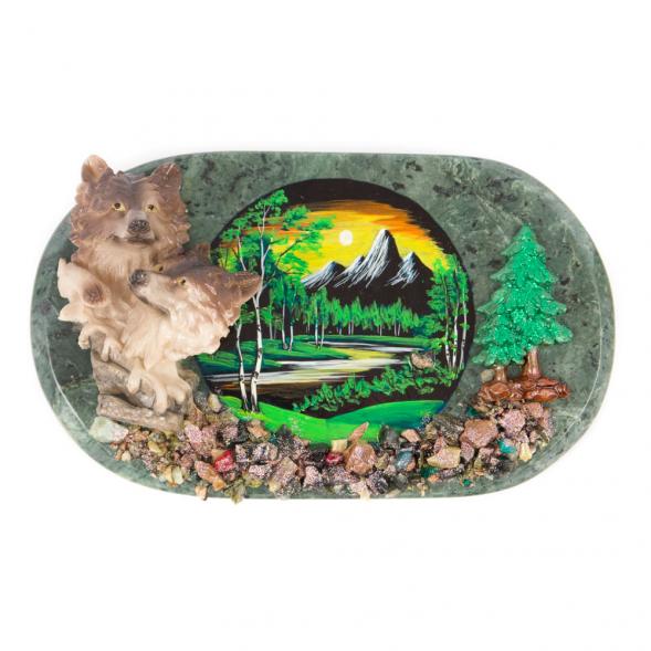 Панно настенное &amp;quot;Волки&amp;quot; змеевик 116563