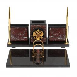 Настольный набор &amp;quot;Офисный&amp;quot; с гербом РФ из камня креноид