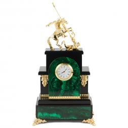 Часы &amp;quot;Георгий Победоносец&amp;quot; камень малахит бронза