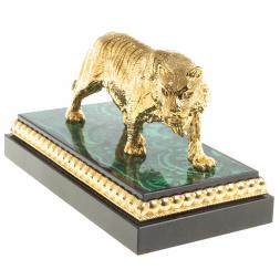 Статуэтка из бронзы "Амурский тигр" камень малахит  Златоуст