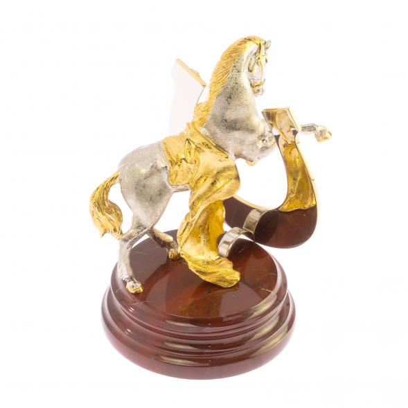 Сувенир &amp;quot;Конь с подковой на счастье&amp;quot; камень яшма, бронза 113779