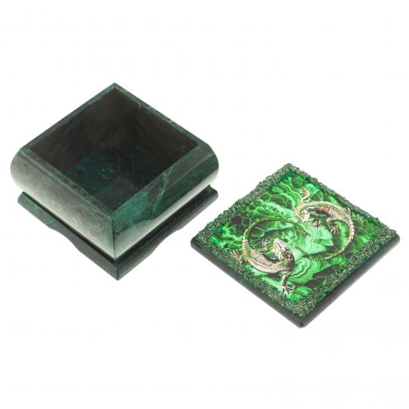 Шкатулка из змеевика с иллюстрацией &amp;quot;Пара ящериц&amp;quot; 10х10х6,5 см 122170