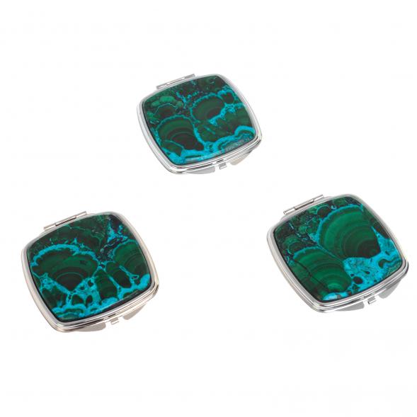 Зеркальце карманное складное из малахита с хризоколлой цвет серебро 126746