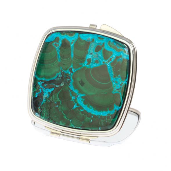 Зеркальце карманное складное из малахита с хризоколлой цвет серебро 126746