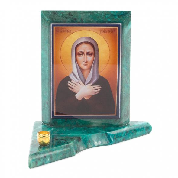 Икона с подсвечником Ксения Петербуржская малая из змеевика 9,5х9,5х10 см 119745