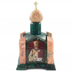 Шкатулка &amp;quot;Часовня&amp;quot; змеевик мрамор 14х14х24 см