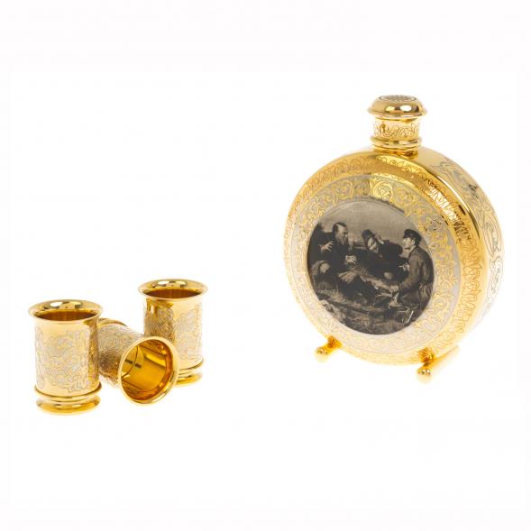 Набор фляжка с тремя стопками &amp;quot;Охотники&amp;quot; Златоуст 123277